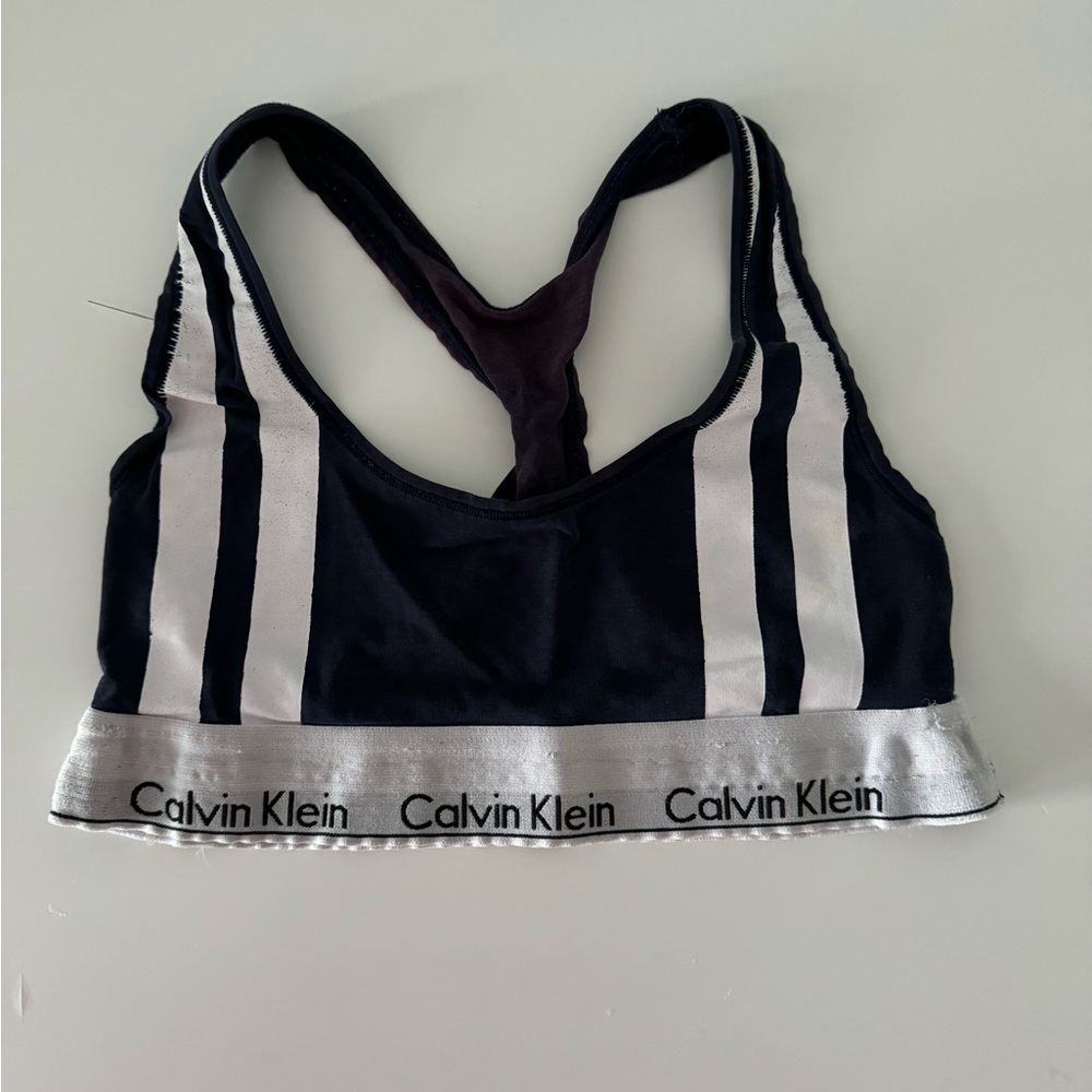 CALVIN KLEIN BRA IN NAVY WITH WHITE STRIPES SIZE SMALL